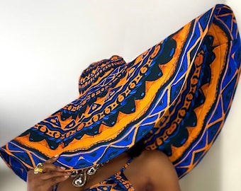 Oversized Ankara Sun Hat, Wide Brim Kente Print, Beach Headwear