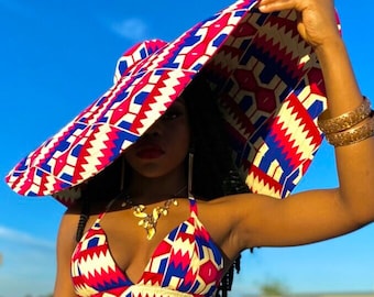 Ankara Oversized sun hat / summer hat/ Giant Ankara hat / Big Floppy Hat/ Ankara Sun Visor / Wide Brim Beach Hats For Women /Headwrap Visor