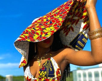 Ankara Oversized sun hat / summer hat/ Giant Ankara hat / Big Floppy Hat/ Ankara Sun Visor / Wide Brim Beach Hats For Women /Headwrap Visor