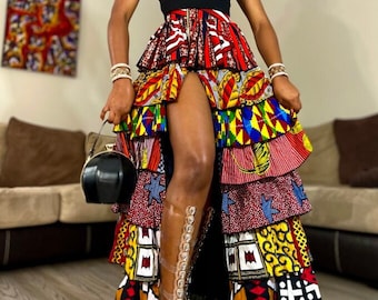 Jupe Maxi imprimée africaine avec une fente zippée, Jupe longue patch, Jupe Ankara, Jupe Maxi longue / Vêtements pour femmes africaines / Jupe d’été