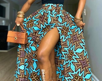 African Print Maxi Skirt with a zipper slit, Long gathered Skirt, Ankara skirt, Long  Maxi Skirt / African Clothing for Women/ Summer Skirt