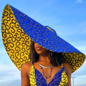 Ankara Oversized sun hat / summer hat/ Giant Ankara hat / Big Floppy Hat/ Ankara Sun Visor / Wide Brim Beach Hats For Women /Headwrap Visor image 1