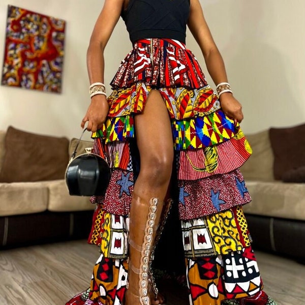 African Print Maxi Skirt with a zipper slit, Long Patch Skirt, Ankara skirt, Long  Maxi Skirt / African Women Clothing/ Summer Skirt