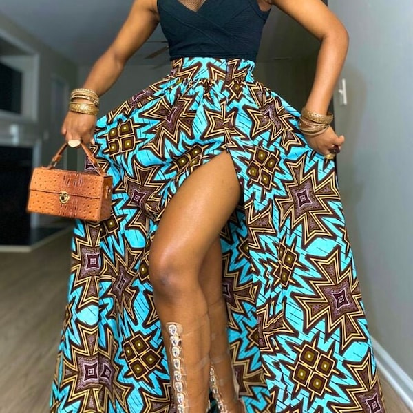 African Print Maxi Skirt with a zipper slit, Long gathered Skirt, Ankara skirt, Long  Maxi Skirt / African Clothing for Women/ Summer Skirt