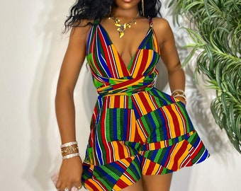 Afrikanisches Kurzes Infinity Strampler/Shorts/ Afrikanisches Hochzeitskleid/Frauen Dashiki/ Kente/ Ankara/ Afrikanische Kleidung/ Afrikanischer Druck Brautjungfernkleid