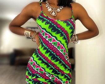 Afrikanisches Kurzes Stretchkleid / Afrikanisches Hochzeitskleid / Frauen Dashiki / Kente / Ankara / Afrikanische Kleidung / Afrikanischer Druck / Afrikanisches Modekleid