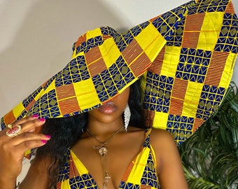 Ankara Oversized sun hat / summer hat/ Giant Ankara hat / Big Floppy Hat/ Ankara Sun Visor / Wide Brim Beach Hats For Women /Headwrap Visor