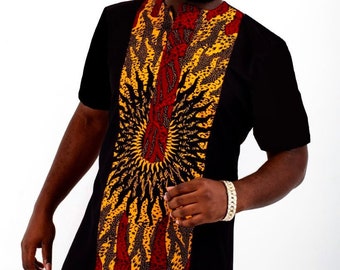 African Print Men's Shirt, Handmade Cotton Top, Designed in USA