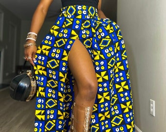 Jupe longue taille haute à imprimé africain, 100 % coton