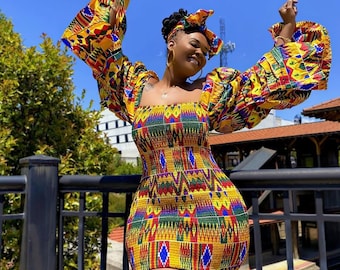 Dehnbares midi/kurzes Sommer Kente Kleid| Ankara Kleid | Dashiki | Afrikanisches Printkleid für Frauen, Plus Size Kleid | Afrikanische Kleidung für Frauen