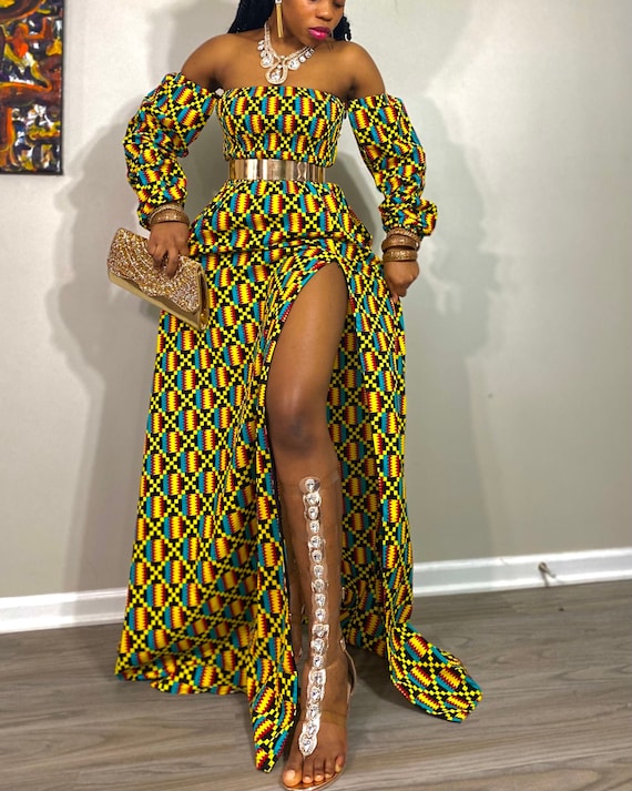 African Kente Dress For Women, Dashiki Women's Clothing