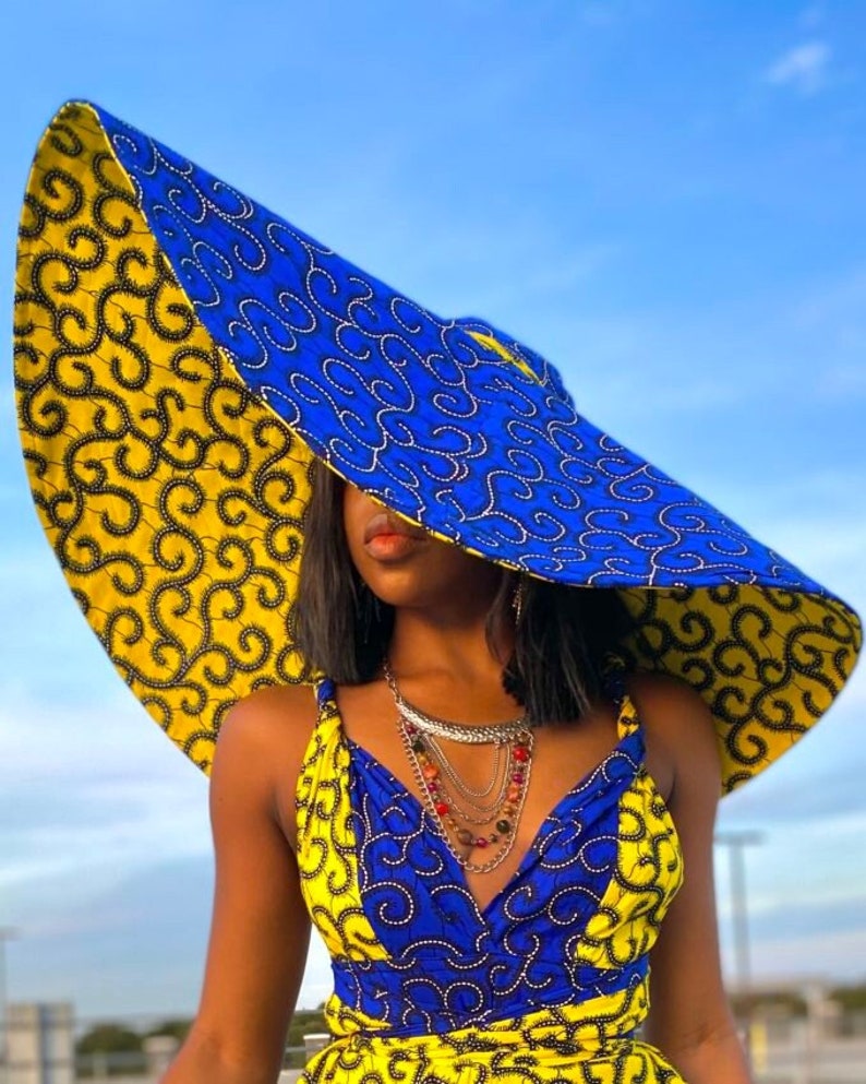 Ankara Oversized sun hat / summer hat/ Giant Ankara hat / Big Floppy Hat/ Ankara Sun Visor / Wide Brim Beach Hats For Women /Headwrap Visor image 1