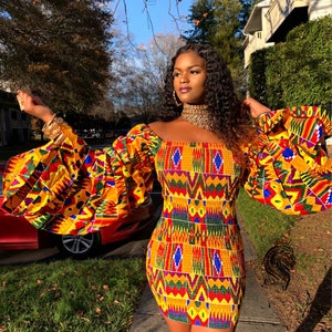 Stretchy midi/short summer Kente dress Ankara dress Dashiki African print dress for women, plus size dress African clothing for women image 2