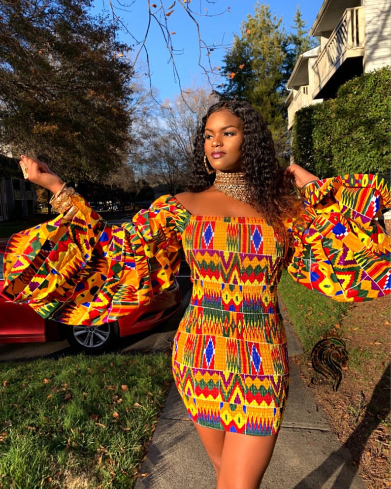 Stretchy midi/short summer Kente dress Ankara dress Dashiki African print dress for women, plus size dress African clothing for women image 2