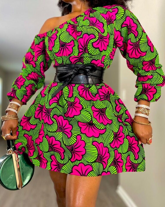 pink and green dashiki dress African Short stretchy dress/ African Wedding Dress /Women's Dashiki/ Kente/ Ankara/ African Clothing/ African print/ African fashion Dress