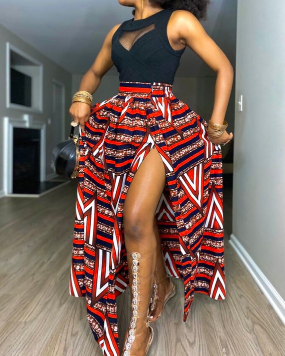 African Print Maxi Skirt with a zipper slit, Long gathered Skirt, Ankara  skirt, Long Maxi Skirt / African Clothing for Women/ Summer Skirt