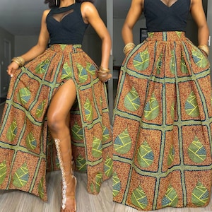Afro Print Maxi Jupe avec une fente de fermeture éclair, Jupe longue collection, Jupe Ankara, Jupe Maxi longue / Vêtements africains pour femmes / Jupe d’été