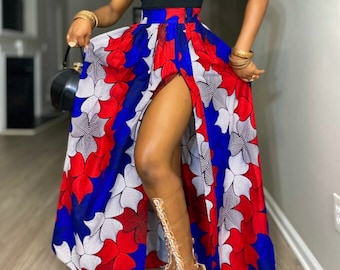 African Print Maxi Skirt with a zipper slit, Long gathered Skirt, Ankara skirt, Long  Maxi Skirt / African Clothing for Women/ Summer Skirt