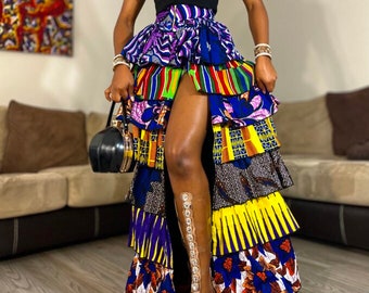 Afrikanischer Print Maxirock mit Reißverschlussschlitz, langer Patchrock, Ankara-Rock, langer Maxirock / Afrikanische Frauenkleidung / Sommerrock