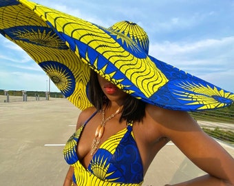 Oversized Ankara Sun Hat, Wide Brim Beach Hat
