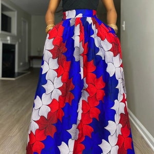 African Print Maxi Skirt with a zipper slit, Long gathered Skirt, Ankara skirt, Long Maxi Skirt / African Clothing for Women/ Summer Skirt image 2