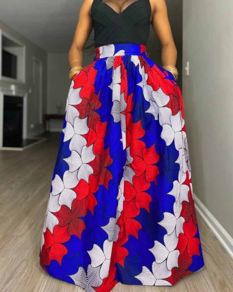 African Print Maxi Skirt with a zipper slit, Long gathered Skirt, Ankara skirt, Long Maxi Skirt / African Clothing for Women/ Summer Skirt image 2