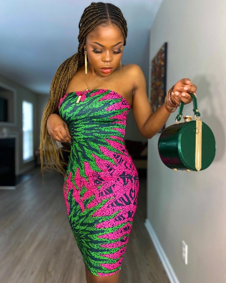 pink and green dashiki dress Print swatches-kenzie-mini-dress
