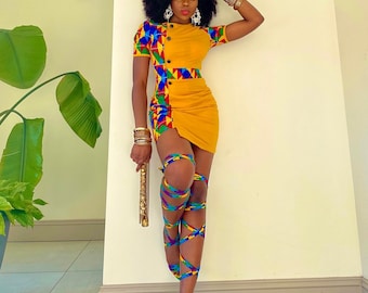 Women Dress and Sandal set/ Stretchy midi/short summer Kente dress| Ankara dress | Sandal | African print dress for women, plus size dress