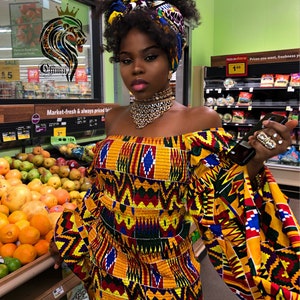 Stretchy midi/short summer Kente dress Ankara dress Dashiki African print dress for women, plus size dress African clothing for women image 3