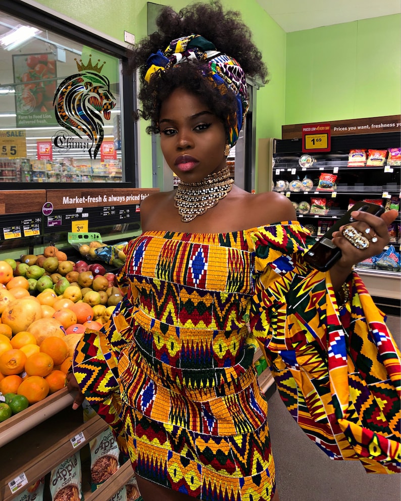 Stretchy midi/short summer Kente dress Ankara dress Dashiki African print dress for women, plus size dress African clothing for women image 3