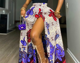 Jupe longue imprimée africaine, jupe Ankara fendue, vêtements d'été en coton
