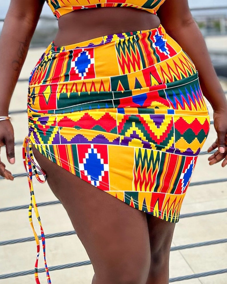 Two-Piece Swimwear /Bikini/ Top /Shorts/ Oversized Hat/ Skirt made in Stretchy African Ankara Print/ Kente / African Women's Summer clothing Skirt