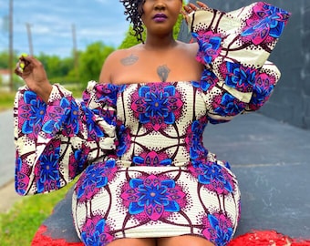 Stretchy midi/short summer Kente dress| Ankara dress | Dashiki | African print dress for women, plus size dress | African clothing for women