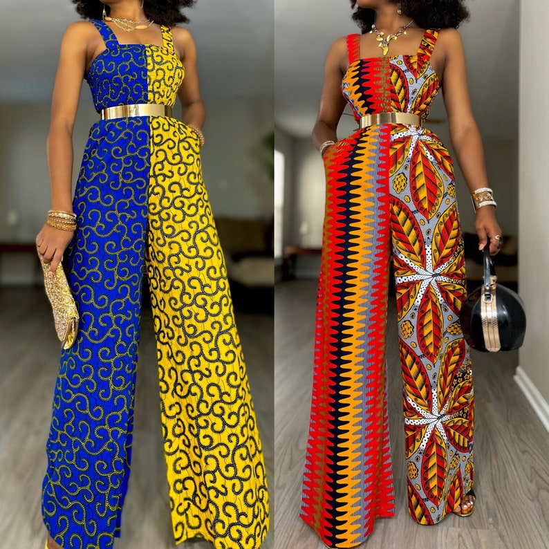 Multipattern Patch African Print jumpsuit, Ankara Jumpsuit, Jumpsuit, Jumpsuits for Women, African Fall Fashion, African Women Clothing image 1