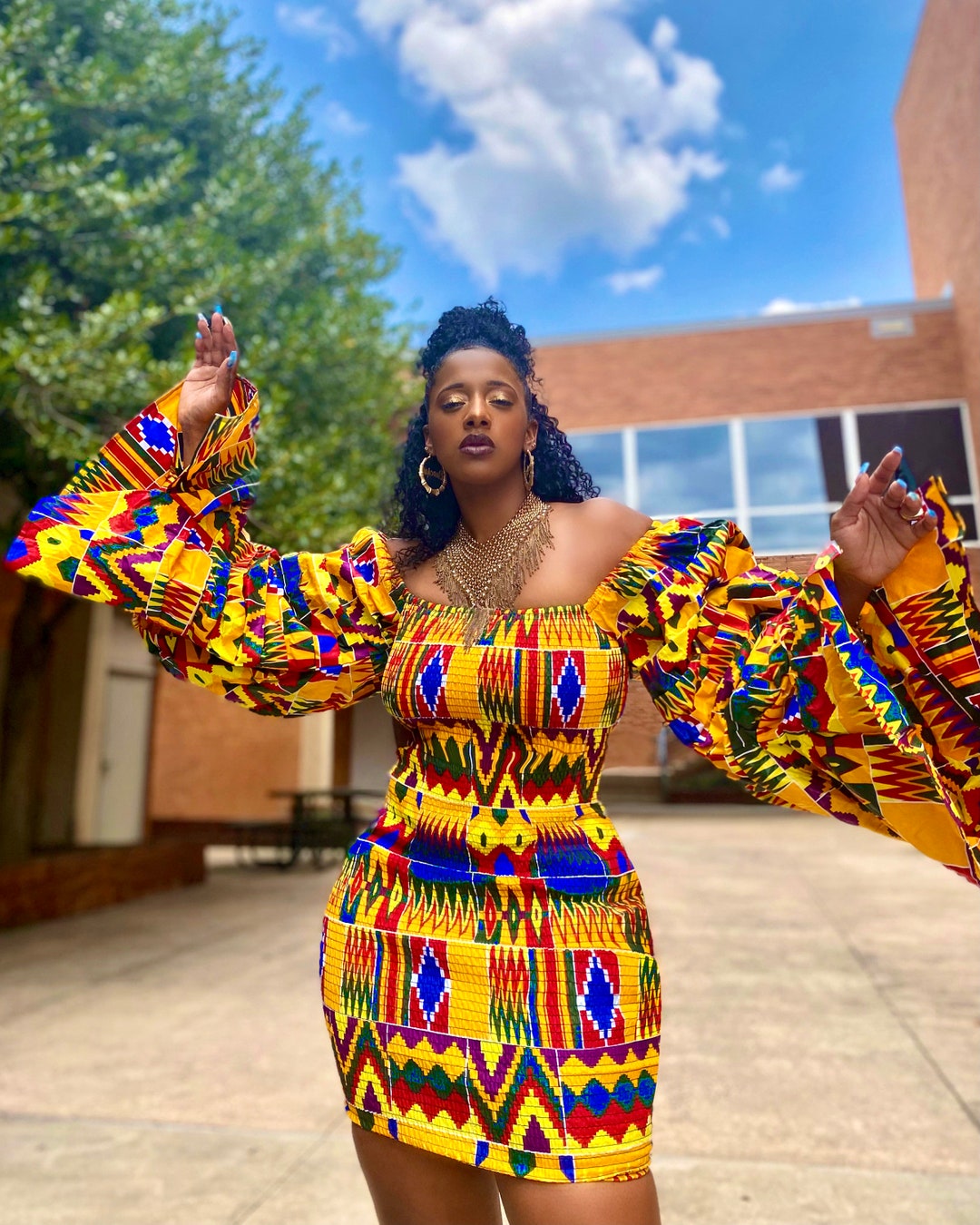 Midi /short African Handmade Women Dress/clothing Made in Stretchy