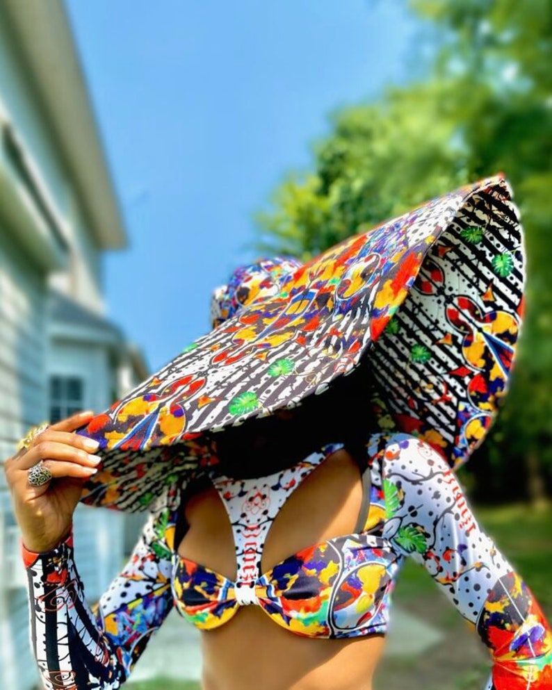 Ankara Oversized sun hat / summer hat/ Giant Ankara hat / Big Floppy Hat/ Ankara Sun Visor / Wide Brim Beach Hats For Women /Headwrap Visor image 1