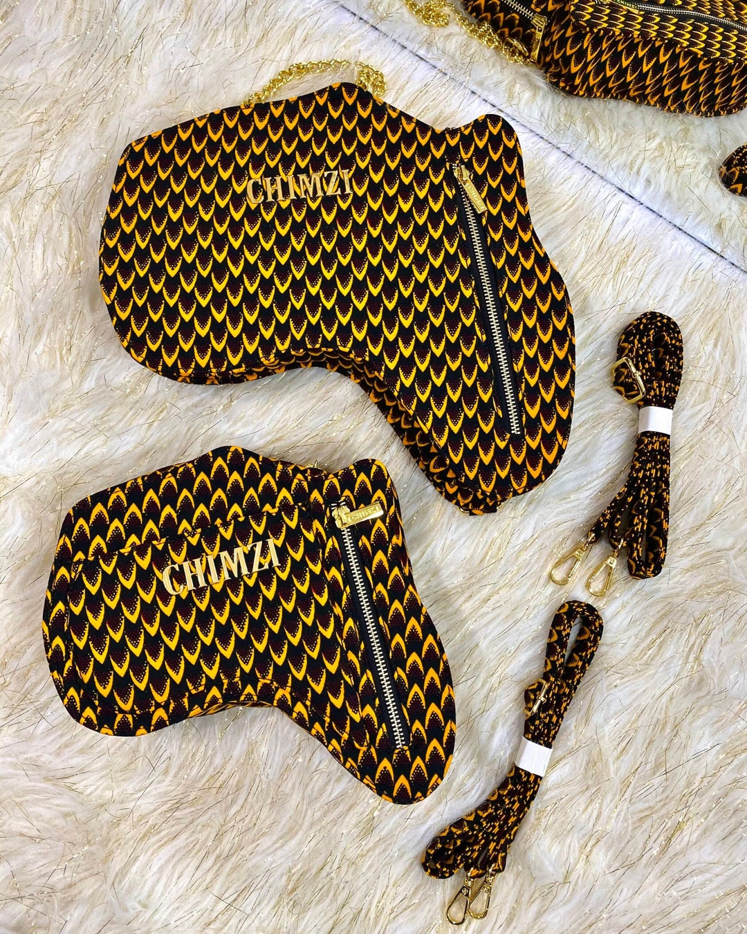 Africa Map Shaped Ankara Backpack With Zippers/ African  display picture 2