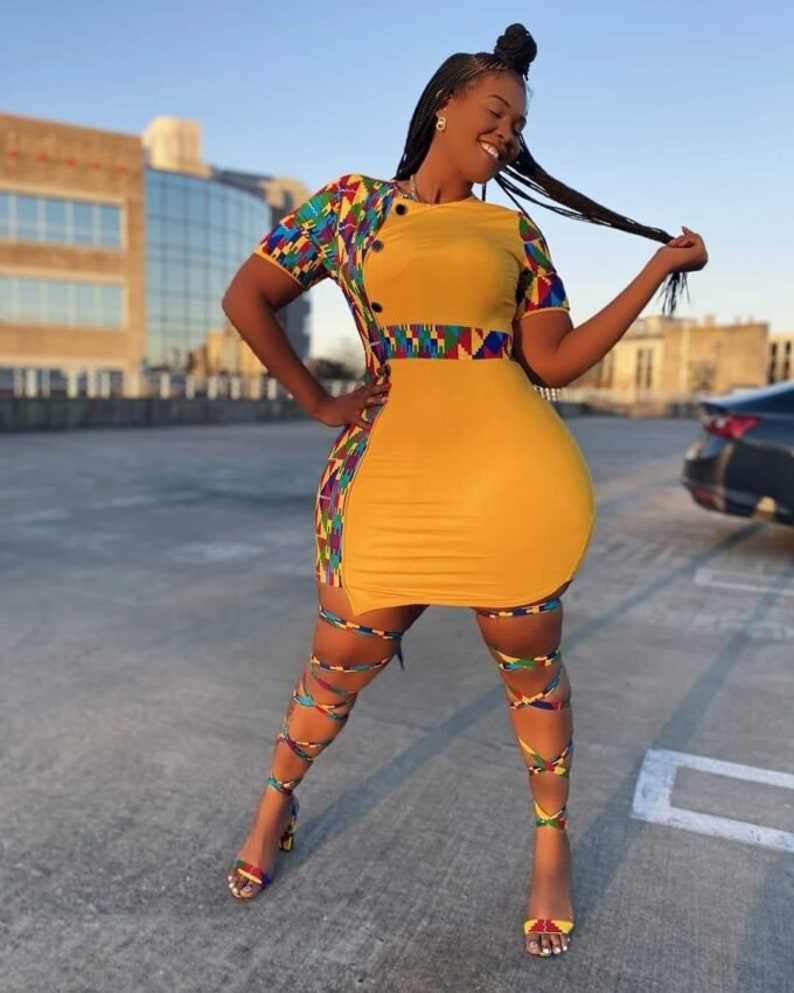 Women Dress and Sandal set/ Stretchy midi/short summer Kente dress Ankara dress Sandal African print dress for women, plus size dress image 2