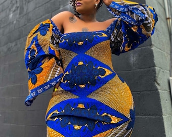 Stretchy midi/short summer Kente dress| Ankara dress | Dashiki | African print dress for women, plus size dress | African clothing for women