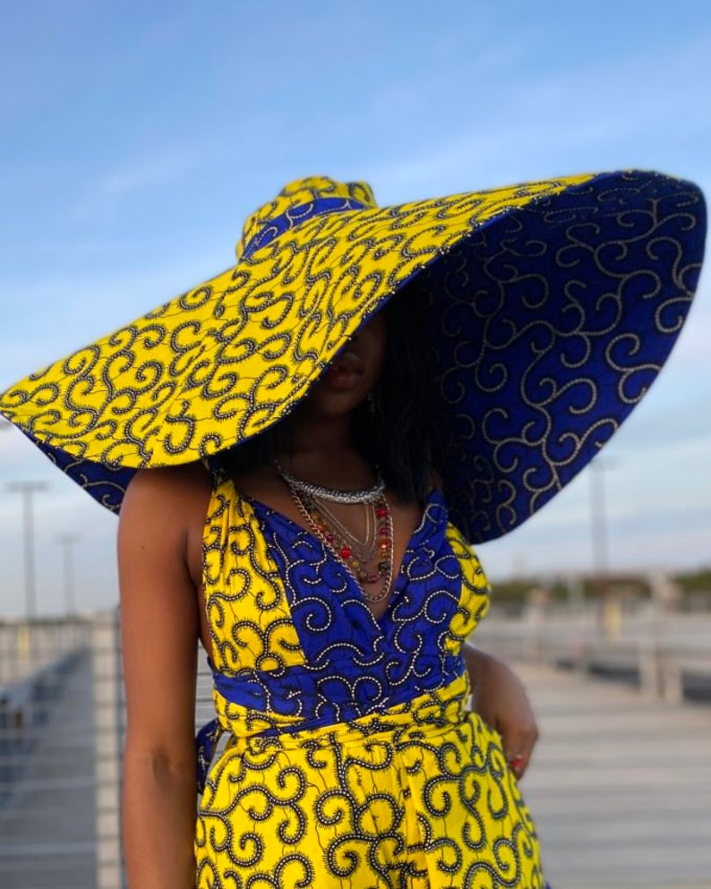 Ankara Oversized sun hat / summer hat/ Giant Ankara hat / Big Floppy Hat/ Ankara Sun Visor / Wide Brim Beach Hats For Women /Headwrap Visor image 4