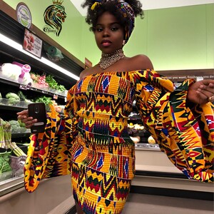 Stretchy midi/short summer Kente dress Ankara dress Dashiki African print dress for women, plus size dress African clothing for women image 4