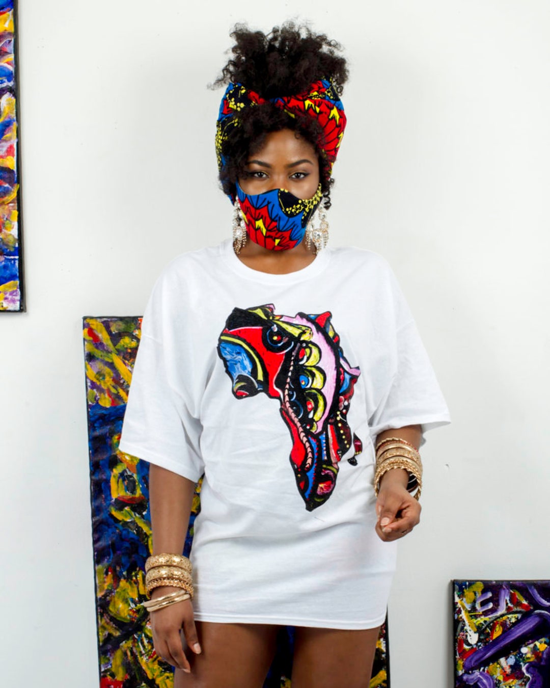 vintage Tee × African Batik Remake tunic Vintage Tee × African