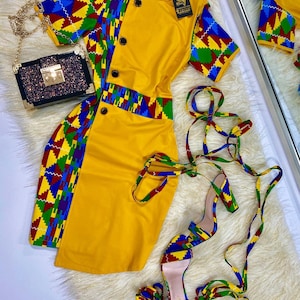 Women Dress and Sandal set/ Stretchy midi/short summer Kente dress Ankara dress Sandal African print dress for women, plus size dress image 3