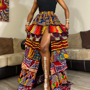 Jupe longue imprimée africaine avec fente pour fermeture à glissière, jupe longue patch, jupe Ankara, longue jupe longue / Vêtements pour femmes africaines / jupe d'été
