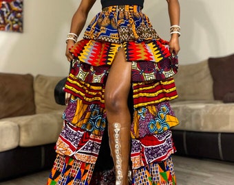 Afrikanischer Print Maxi-Rock mit einem Reißverschlussschlitz, langer Patch-Rock, Ankara-Rock, langer Maxi-Rock / afrikanische Frauenkleidung / Sommerrock