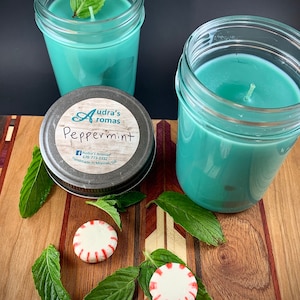 Peppermint Essential Oil Candle, Aroma Therapy Candle, Mason Jar Candle ...