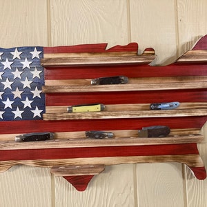 Rustic American USA Flag Knife Display, Knife Holder, Pocket Knife Display, Display Case, Knife Case,