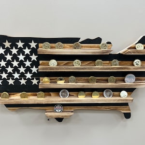 Subdued American USA Flag Challenge Coin Display, Wooden Flag, Military Challenge Coin Flag, Military Coin Rack, Challenge Coin Flag