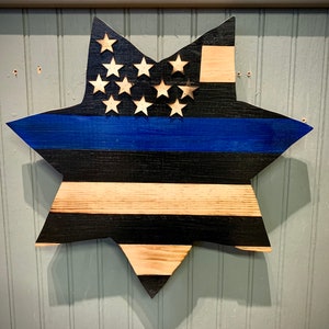 Seven Point Police Badge, Police Officer Gift, Thin Blue Line, Law Enforcement Gift, Blue Line Flag, Back The Blue