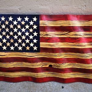 Wavy American Flag, Rustic Wood Flag, Wavy Wood American Flag, Old Glory, Primitive Americana, Patriotic Gift, Military Gift